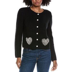 Cece Womens  Rhinestone Heart Pocket Cardigan, Black